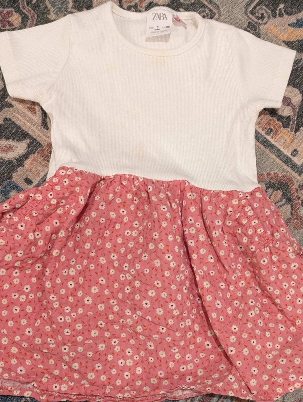 Zara White Top Pink Floral Skater Dress